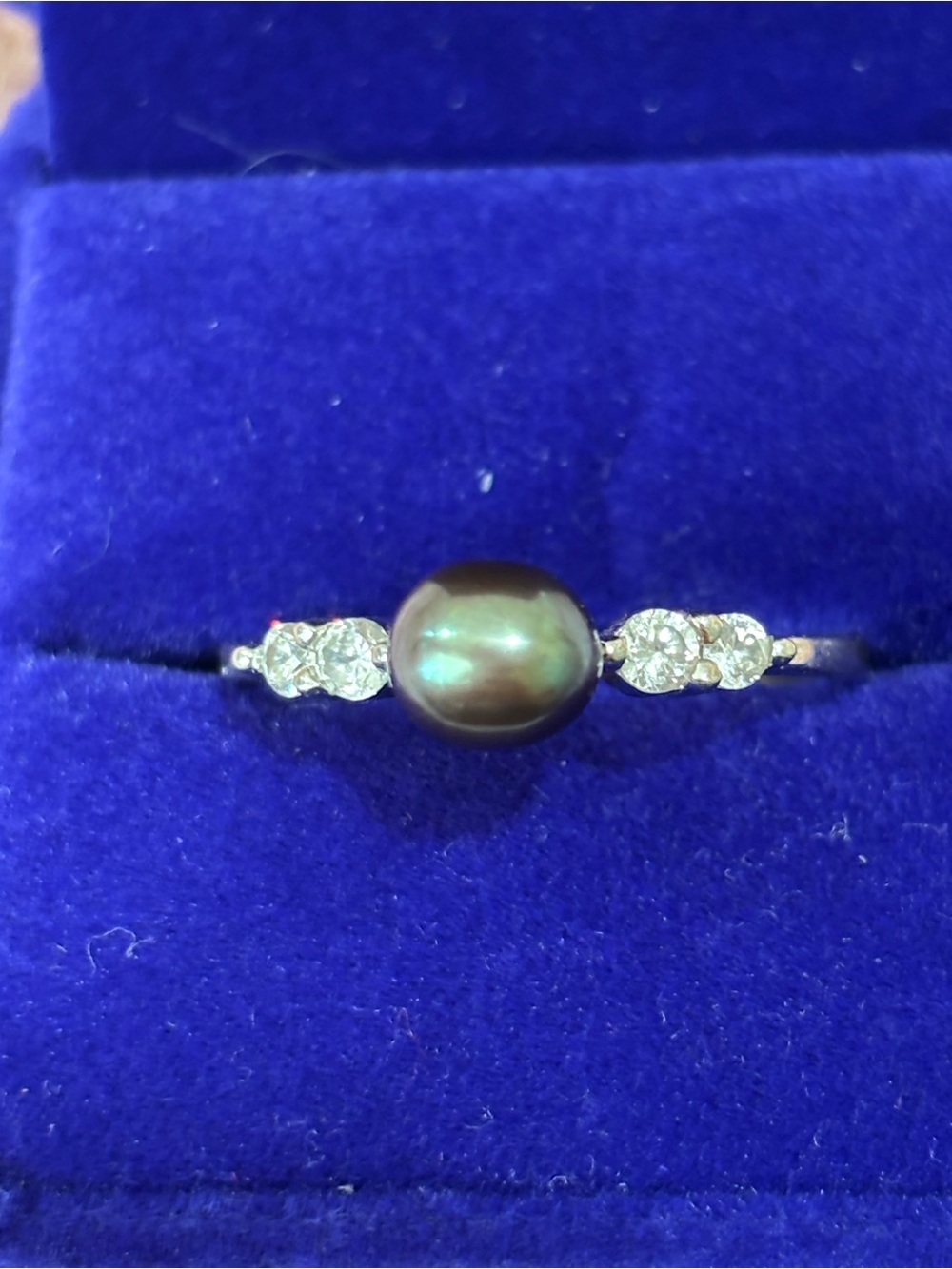 Elegant Real Black Pearl and Crystal Accent Ring set in sterling silver